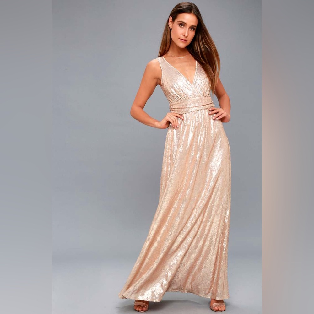 Lulu's Fan Favorite Matte Rose Gold Sequin Maxi Dress